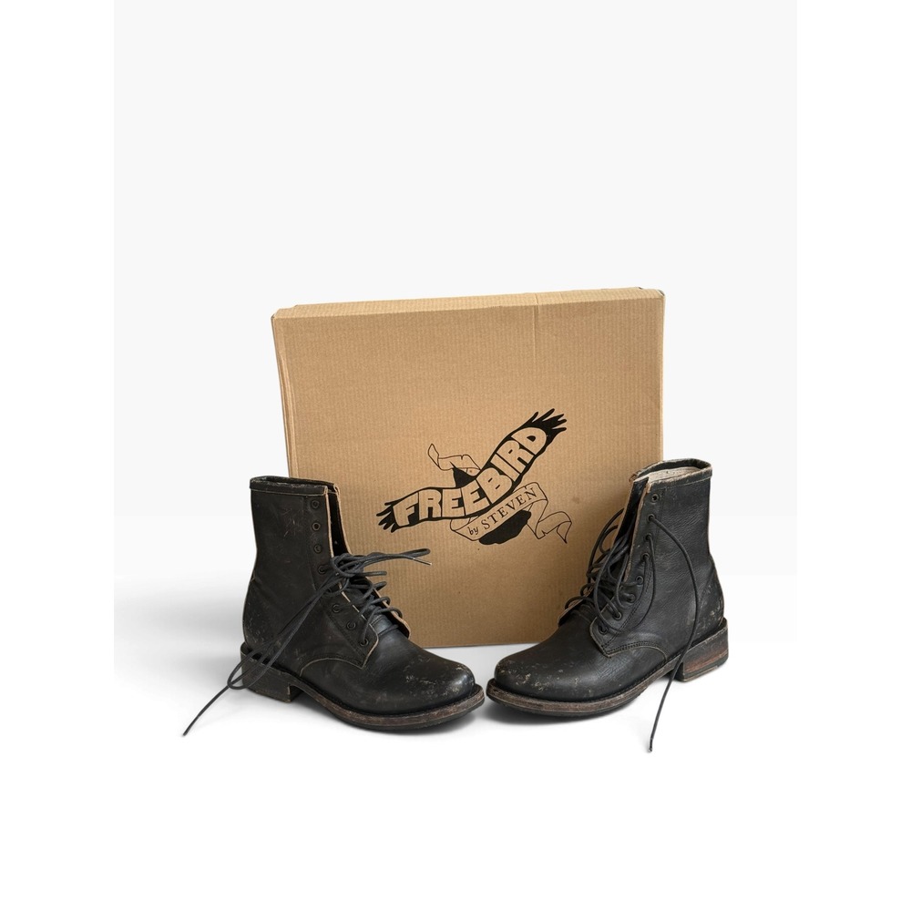 Retired Freebird by Steven Charlie Combat Boot Womens 6 Black Leather Distressed
